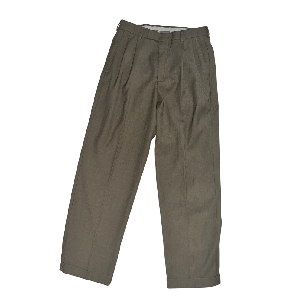 Claiborne Mens Pleated Cuffed Dress Pants Taupe Brown 32x30 Business Casual